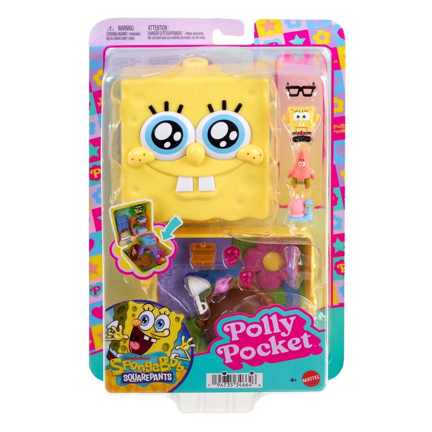 Micro Dolls and Playset, Spongebob Partnership Compact with Patrick Doll, 7 Accessories
