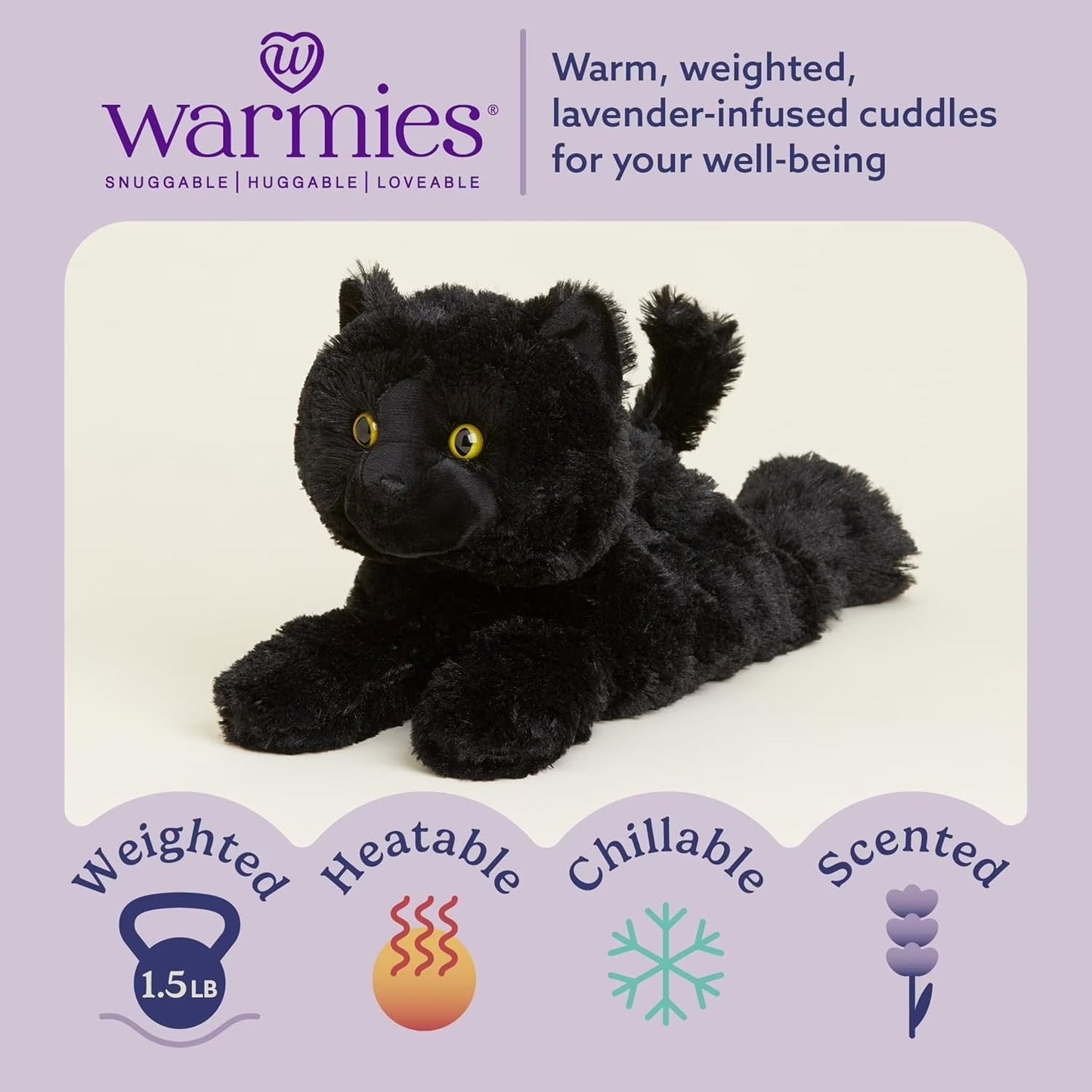 13” Black Cat Stuffed Animal, Microwavable Heated Plushies and Weighted Soft Plush Toys