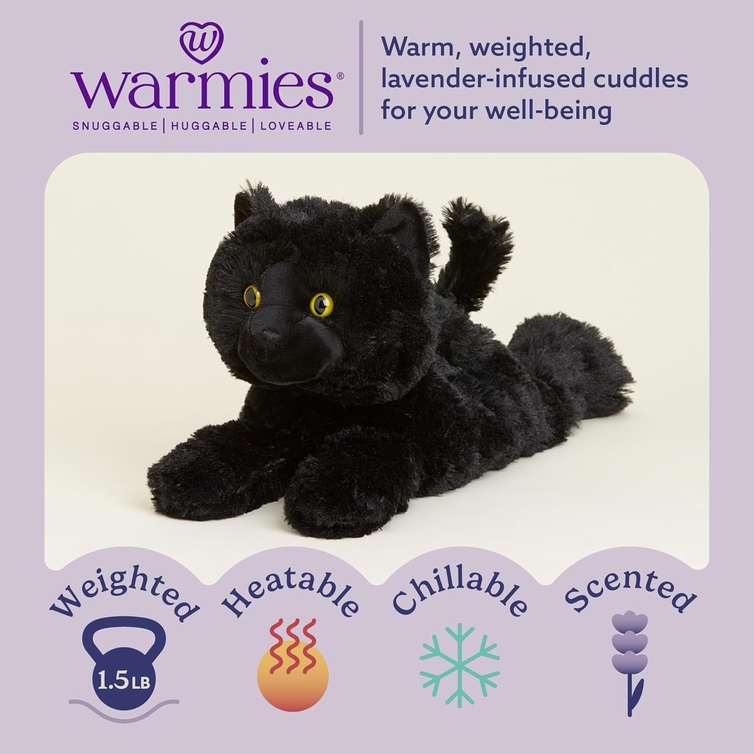 13” Black Cat Stuffed Animal, Microwavable Heated Plushies and Weighted Soft Plush Toys
